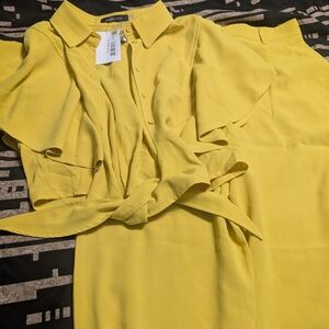 Yellow Tie-Waist Shirt Dress